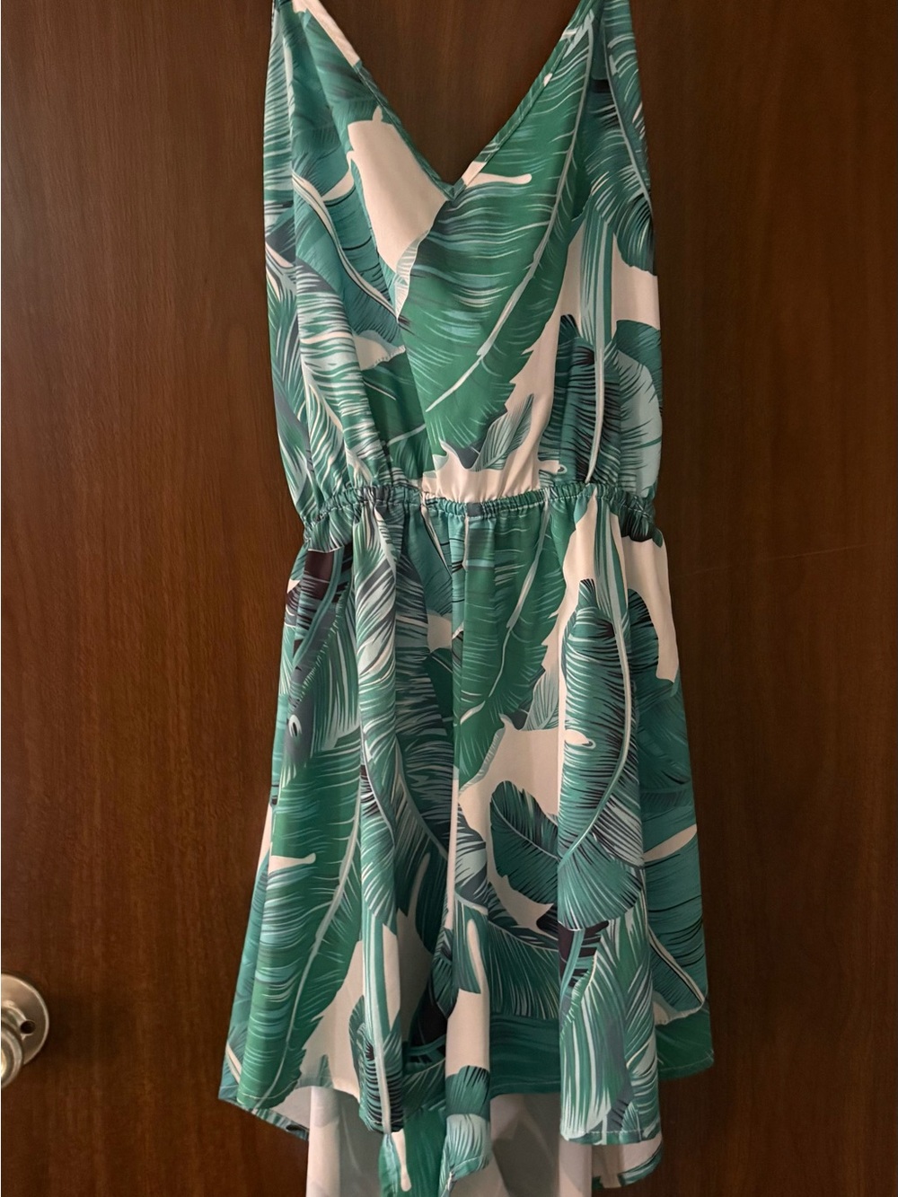 SHEIN Green and White Tropical Leaf Jumpsuit Romper